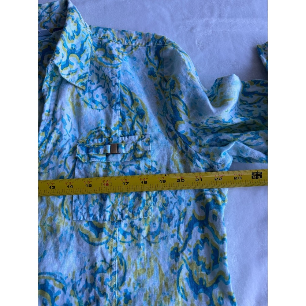 JM Collection Linen Button Up Womens Size 14 Blue Yellow Paisley Floral Coastal - Picture 5 of 11